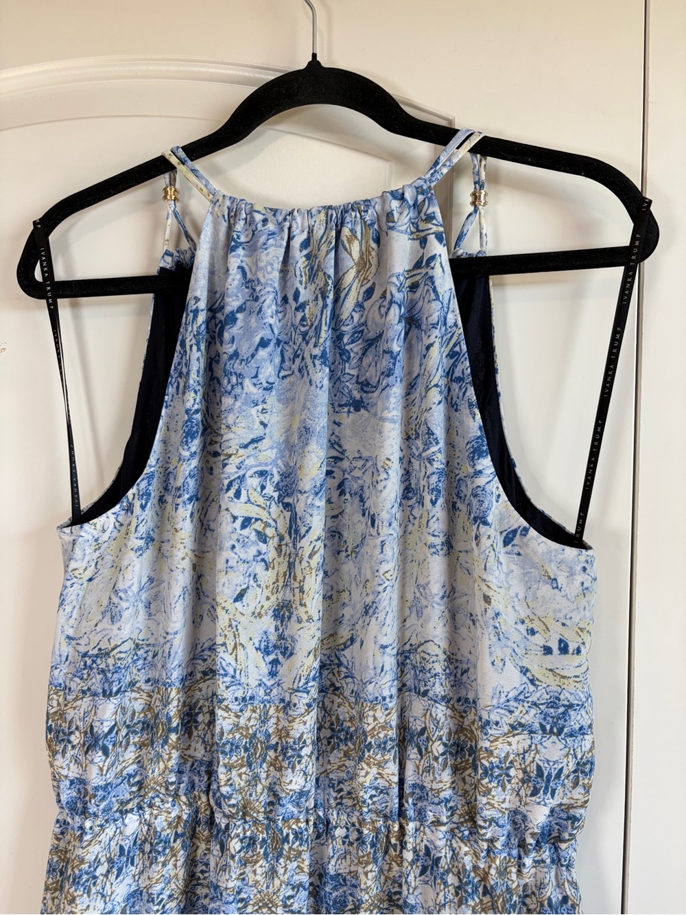 Ivanka Trump Blue Patterned Maxi Dress with Drawstring Waist Gold Accents - Picture 7 of 13